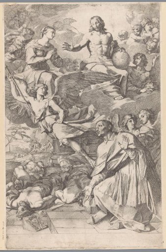 Saint Carlo Borromeo before Christ, Mary and angels