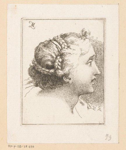 Head of a woman with braided hair