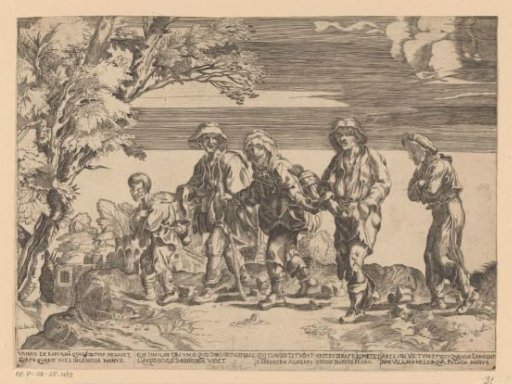 Group of beggars in a landscape
