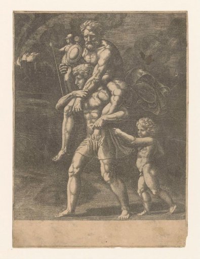 Aeneas and his family flee from Troy