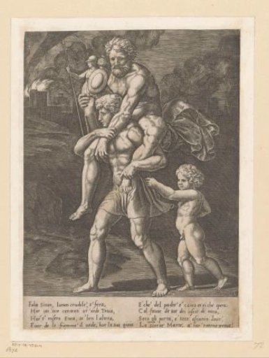 Aeneas and his family flee from Troy