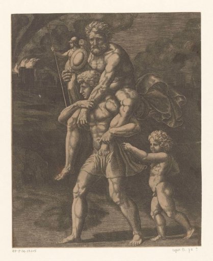 Aeneas and his family flee from Troy