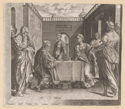 Salome brings Herodias the head of John the Baptist