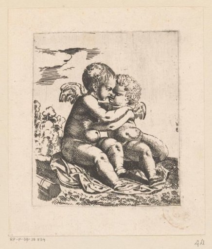 Two Putti Sitting Embracing