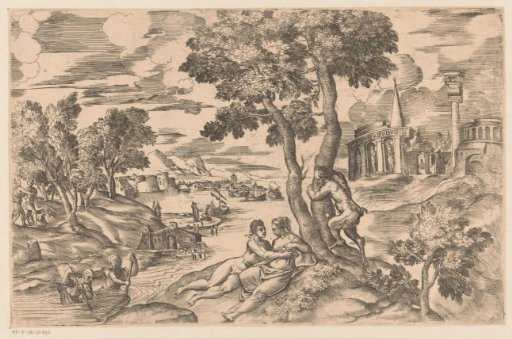 River Landscape with Lovers and a Satyr