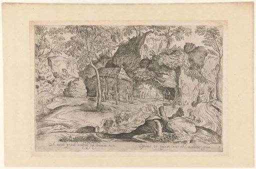 Rocky Landscape with Roof on Piles and Lion on the Right