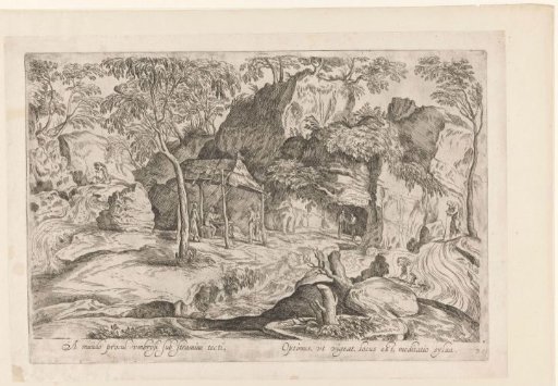 Rocky Landscape with Roof on Piles and Lion on the Right
