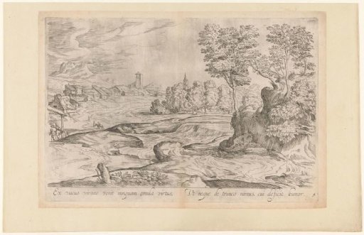 River Landscape with Village in the Background