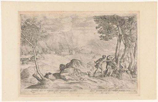 Landscape with two robbers on the right attacking an old man