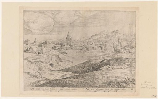 River landscape with a settlement