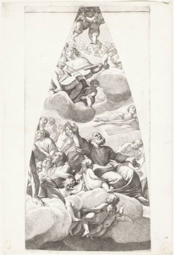 Saint Joseph and other saints with a cello-playing angel