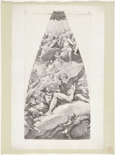 Abraham and Isaac with saints seated on a cloud