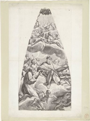 Saint Andreas Avellinus and a kneeling saint seated on a cloud