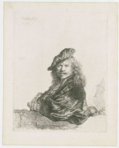 Self-portrait leaning on a stone sill
