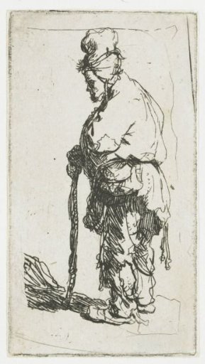 Beggar, leaning on a stick