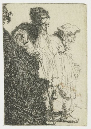 Beggar man and woman behind a bank