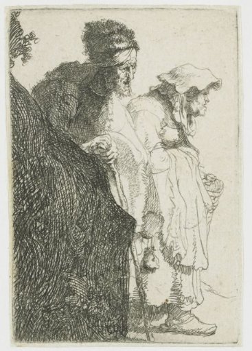 Beggar and beggar woman coming from behind a small hill