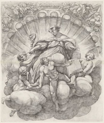 Bishop surrounded by six angels