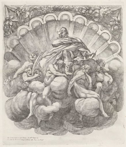 Saint surrounded by seven angels