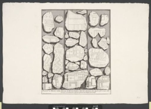 Marble fragments with parts of a plan of Rome