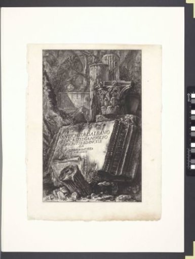 Title print with remains of a temple with title