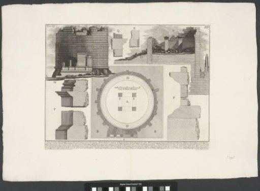 Plan, details and elevation of the tomb of the Plauzi family