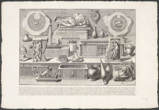 Urns, sarcophagi and fragments of sculpted reliefs