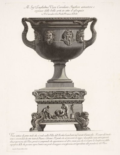 Vase with masks on a pedestal