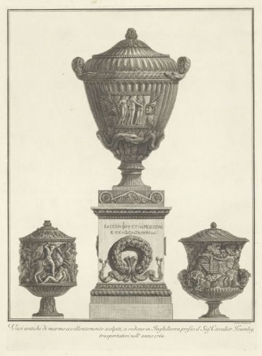 Three antique vases, one on a pedestal