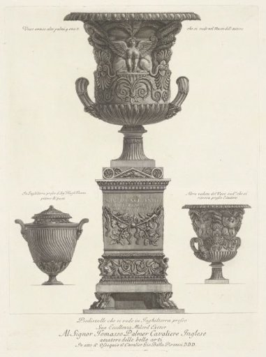 Three antique vases, one on a pedestal