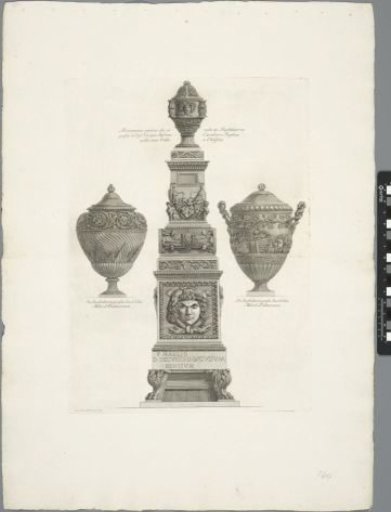 Two vases and an antique monument