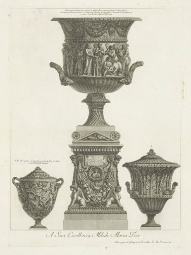 Three vases, one on a pedestal