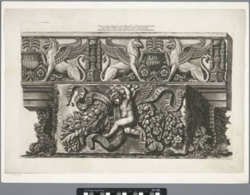 Frieze with griffins and relief with putto