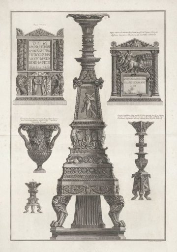 Candelabra, funerary columns and vase