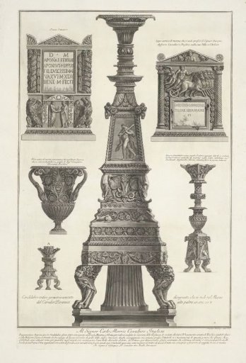 Candelabra, funerary columns and vase