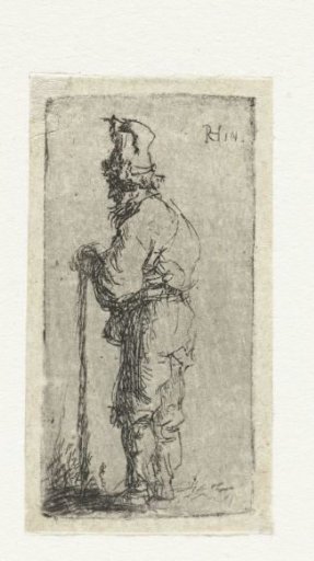 Beggar leaning on a staff