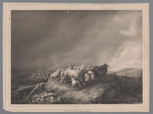 Shepherd with Flock in a Storm