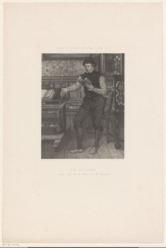 Man reading, standing next to a lectern