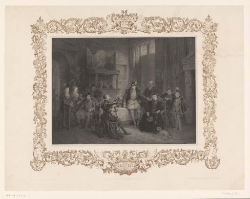 Interior with company listening to the story of a knight