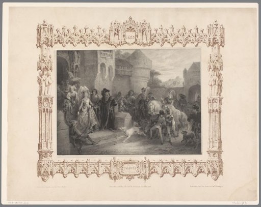 Lady with retinue received at a castle
