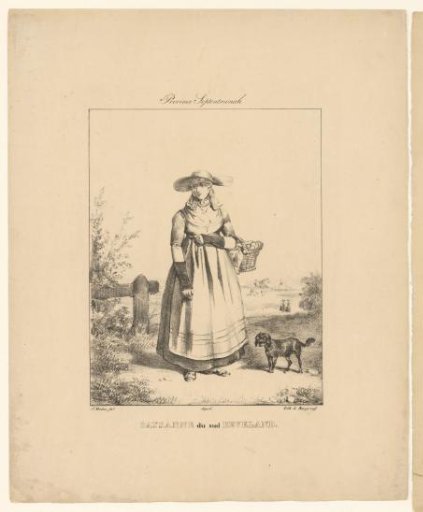 Woman from Zuid-Beveland with basket and dog