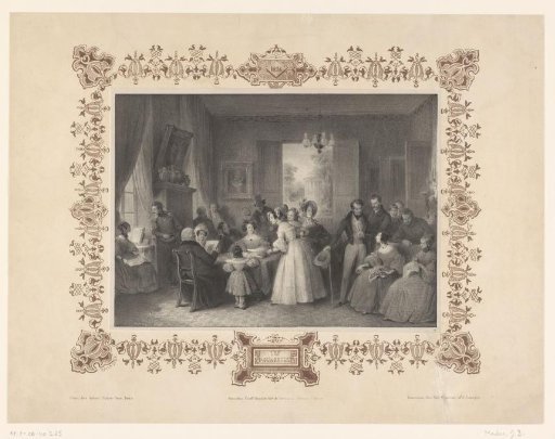 Company viewing watercolours in a richly decorated interior