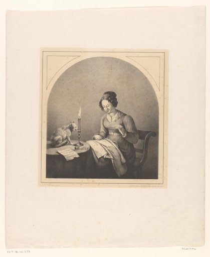 Woman sewing at a table