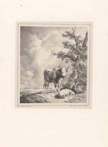 Cow, Sheep and Goat by a Tree