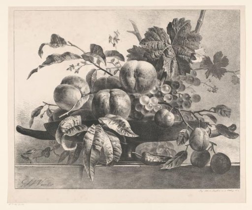 Still life with fruit and leaves