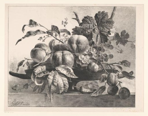 Still life with fruit and leaves