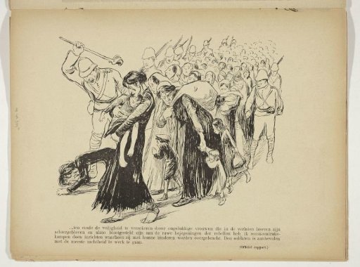 Boer women and children being led by British soldiers to concentration camps