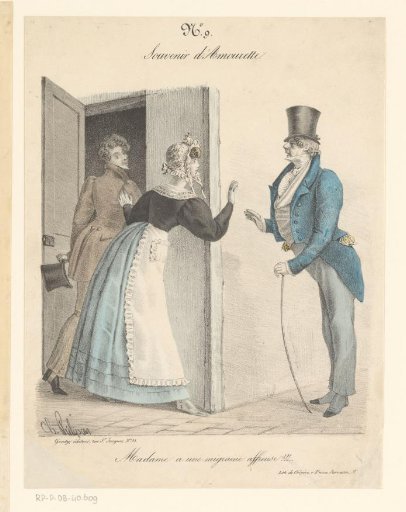 Woman keeping a man out of sight from another man