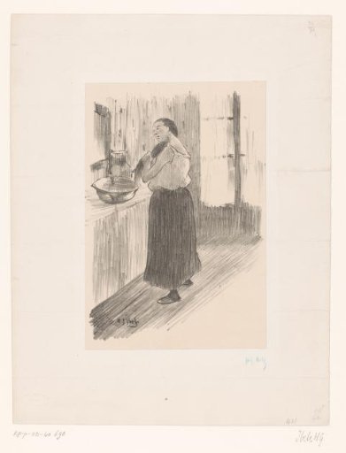 Woman combing her hair before the mirror