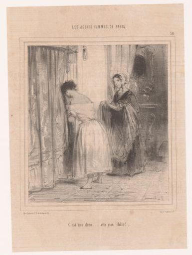 Maid offers a lady her shawl